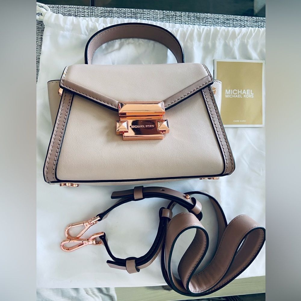 Michael Kors Small satchel pink rose details xbody strap NWT